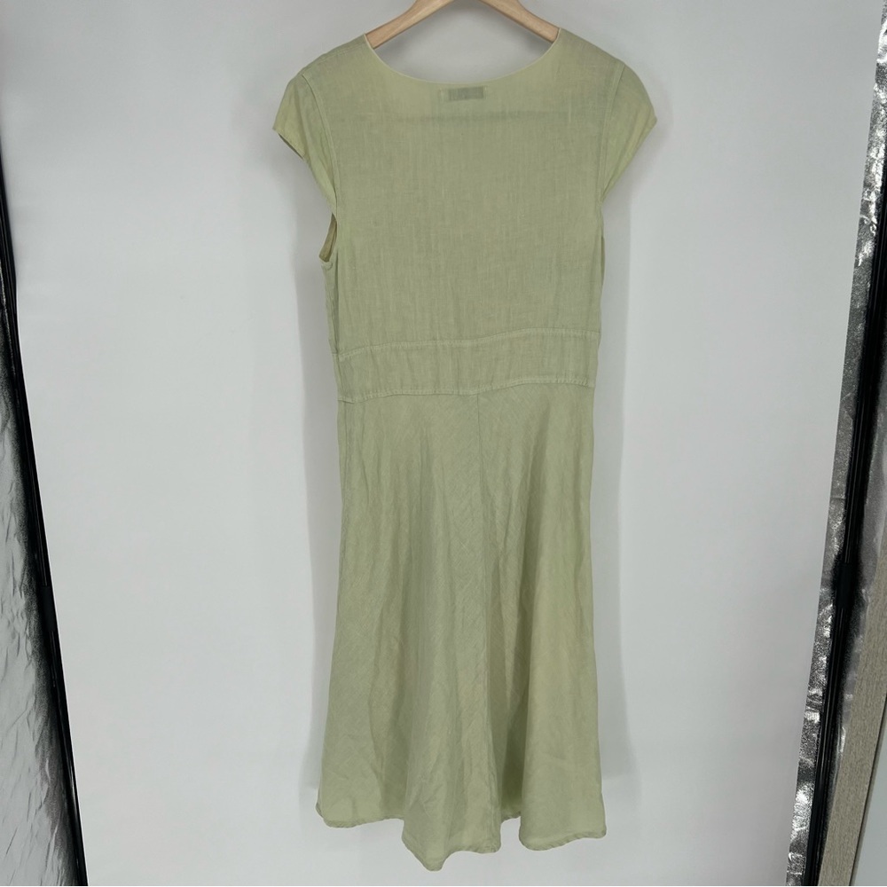 Cut Loose Tie Front Lime‎ Green Linen Midi Dress - Picture 8 of 13